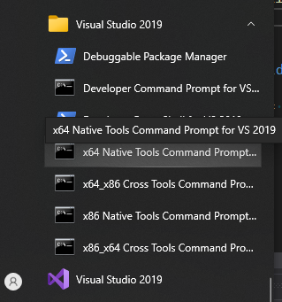 Collegamento al prompt dei comandi con i tool di visual studio